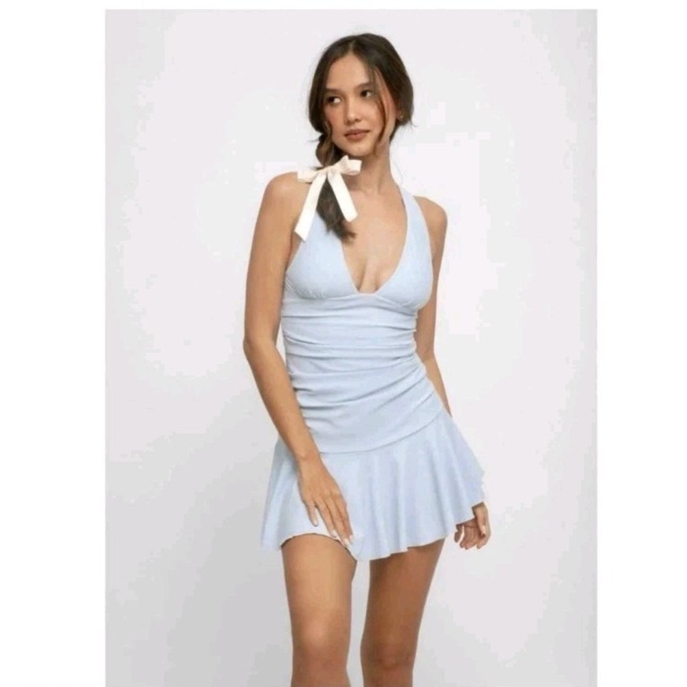 Blackbough x Brooke Monk Alice Swimsuit Dress Size M Heavenly Blue Plunge V Neck